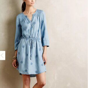 Anthropologie Holding Horses Embroidered Plumage Chambray Dress XS